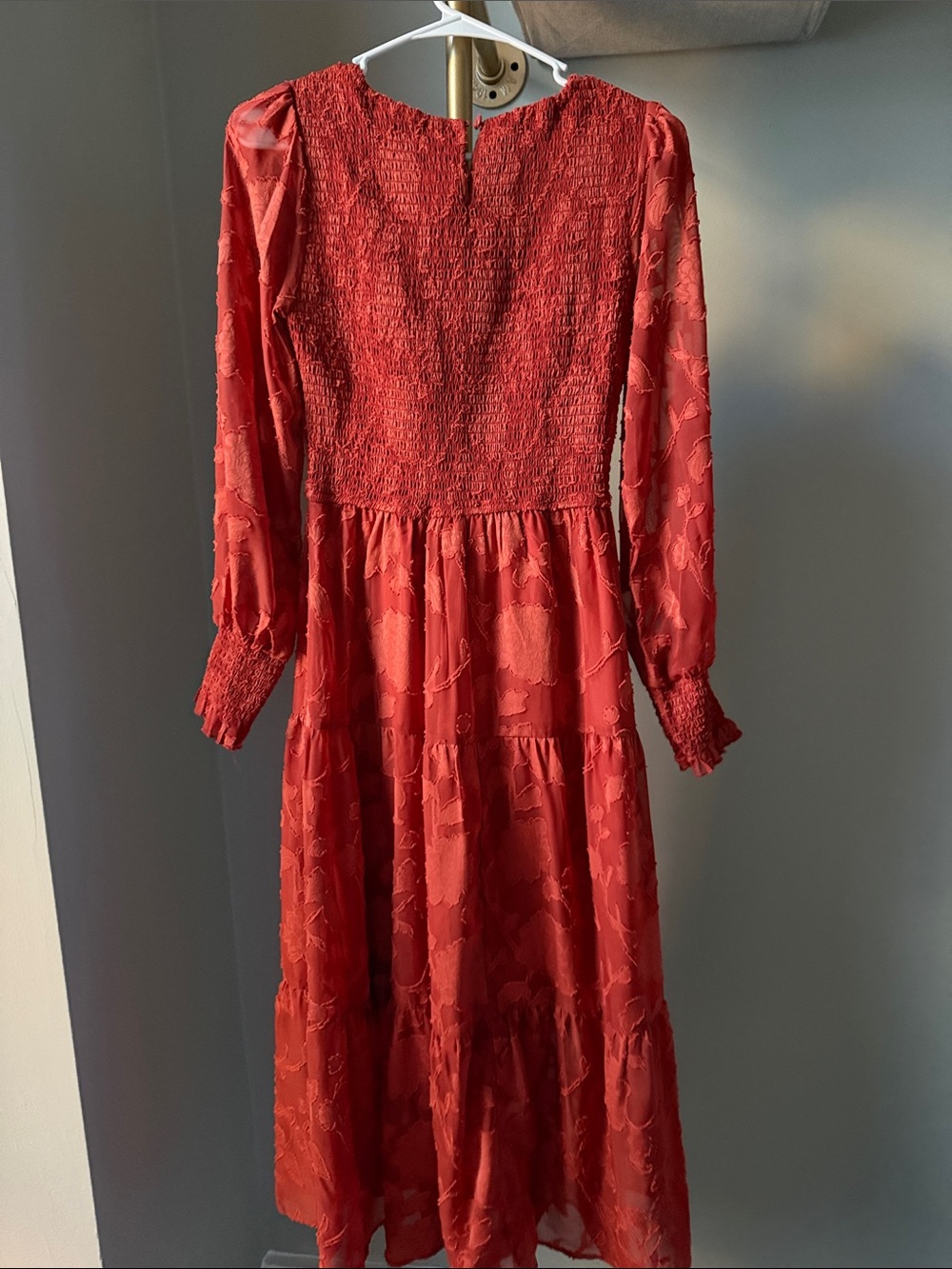 Red Smocked Bodice Long
Sleeve Dress - Picture 2 of 2